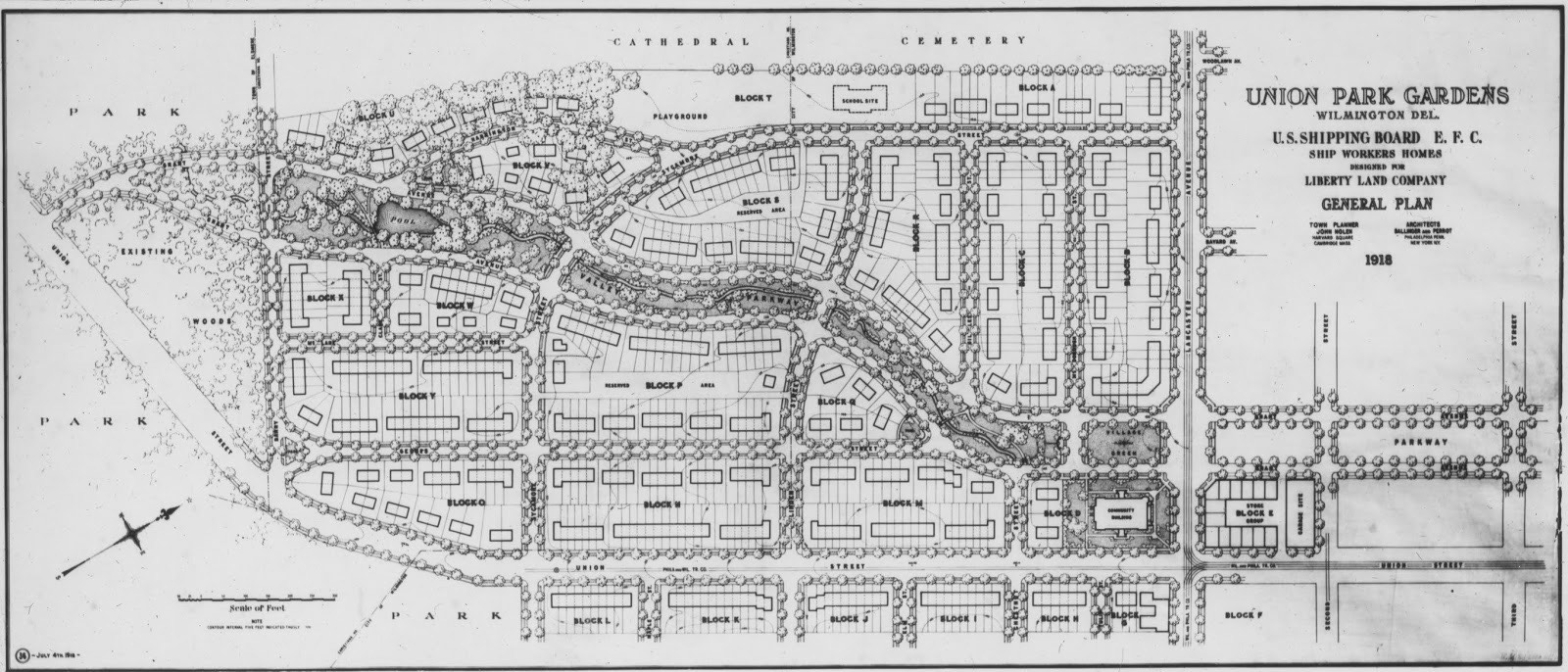 General Plan — John Nolen, town planner; Ballinger & Perrot, architects; 1918 — Courtesy of Cornell University Library, Rare and Manuscript Collections